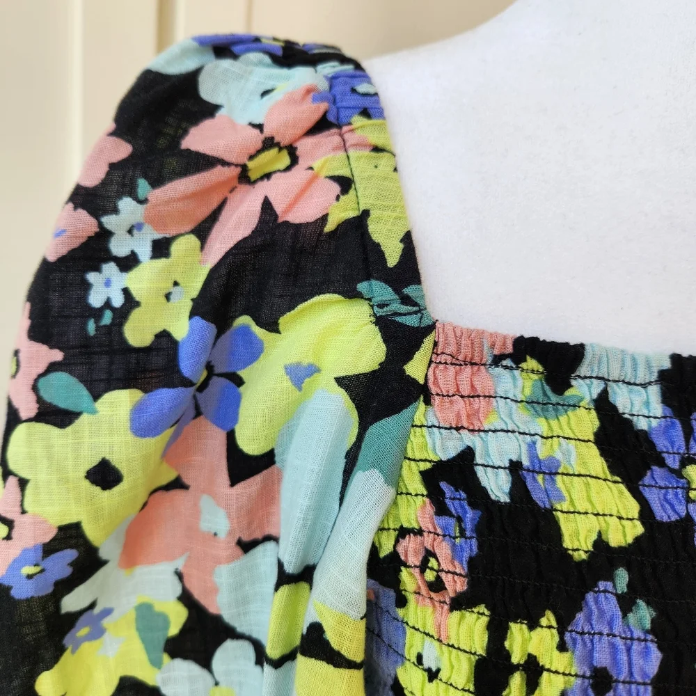 Free People Ariana Floral Colorful Printed Crop Top Blouse Long Sleeves Medium - Picture 5 of 15